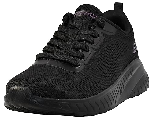 Skechers Women's BOBS Squad Chaos FACE Off Sneaker, Black Engineered Knit/Trim, 6.5 UK