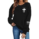 MOUSYA Women Christian Sweatshirt Psalms 91 Sleeve Print Sweatshirt Bible Verse Pullover