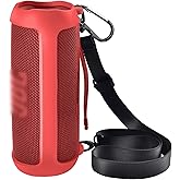 Silicone Case for JBL FLIP 6 Waterproof Portable Bluetooth Speaker, Gel Soft Skin Rubber Cover, Travel Carrying Storage Bag Pouch with Shoulder Strap and Carabiner - Red
