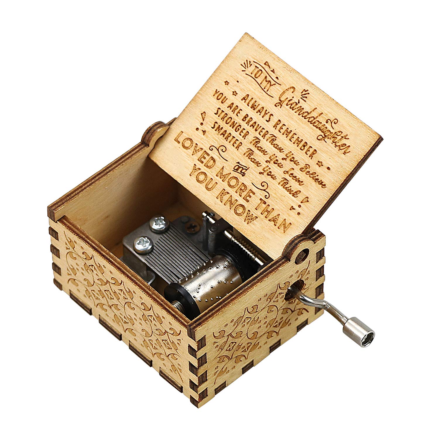 uwows Vintage Wood Hand Crank Music Box You are My Sunshine Gift for Familier Lover Birthday/Christmas/Valentine's Day (For GrandDaughter)