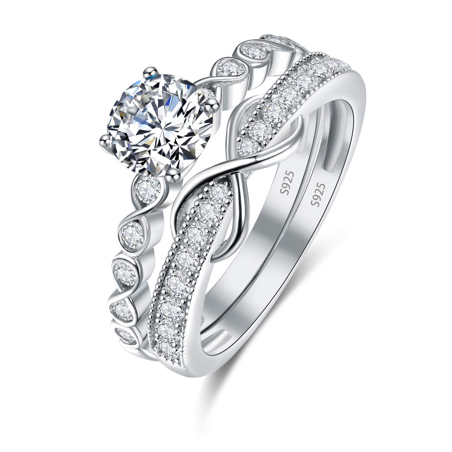 Bonlavie Engagement Wedding Rings, Eternity Band for Women 925 Sterling Silver White Cubic Zirconia Promise Ring Her Size J 1/2