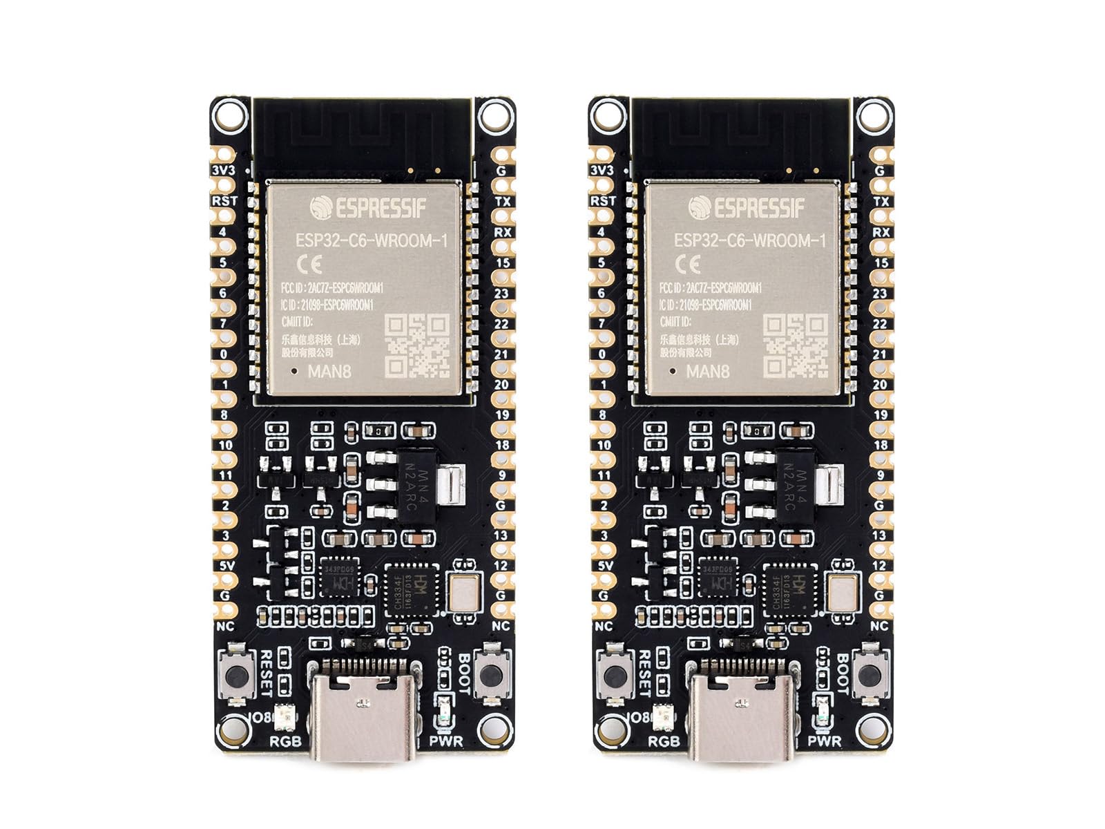 Waveshare ESP32-C6 Microcontroller(2PCS), WiFi 6 Development Board, 160MHz Single-Core Processor, ESP32-C6-WROOM-1-N8 Module, Supports USB and UART Development