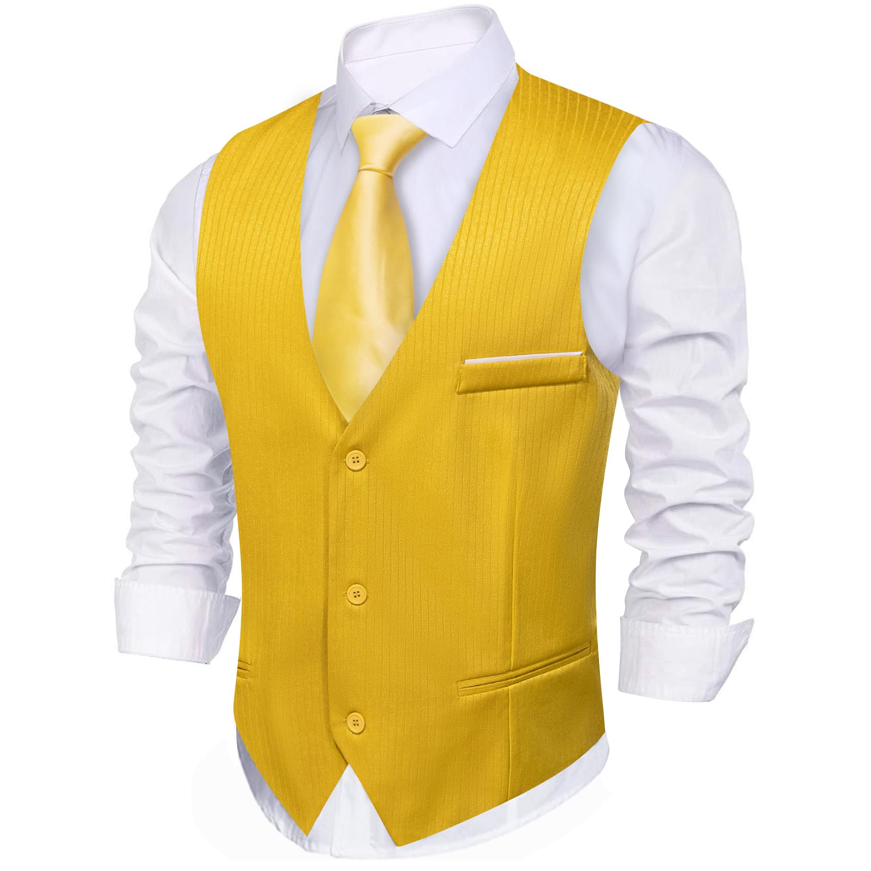 Barry.Wang Mens Yellow Vest Striped Formal/Leisure