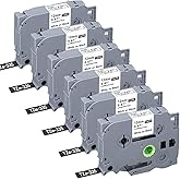 6-Pack TZe-335 Label Tape White on Black Replacement for Brother TZe335 TZ-335 P Touch Label Tape 12mm 0.47 Laminated TZe TZ Tape Work with Brother PT-D210 PT-D220 PT-H110 PT-H100 D400AD Label Maker