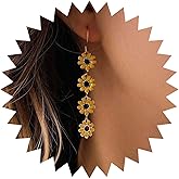 Erimberate Bohemian Enamel Daisy Tassel Dangle Earrings Yellow Enamel Sunflower Drop Earrings Long Daisy Flower Hook Dangle Earrings Daisy Tassel Chain Earrings Jewelry for Women Gifts