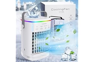 DELLER Portable Air Conditioners Cooling Fan, Mini Portable AC Unit Room Air Conditioners, 4 Wind Speed & 7 LED Light Cooling Fan, Personal Air Cooler with 2 Cool Air Spray & 2-8H Timer for Room and Office