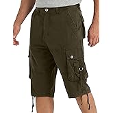 VOPOKER Cargo Shorts for Men Multi Pockets Mens Shorts Twill Below Knee 13 Inches Cotton Relaxed Fit Hiking Outdoor Work