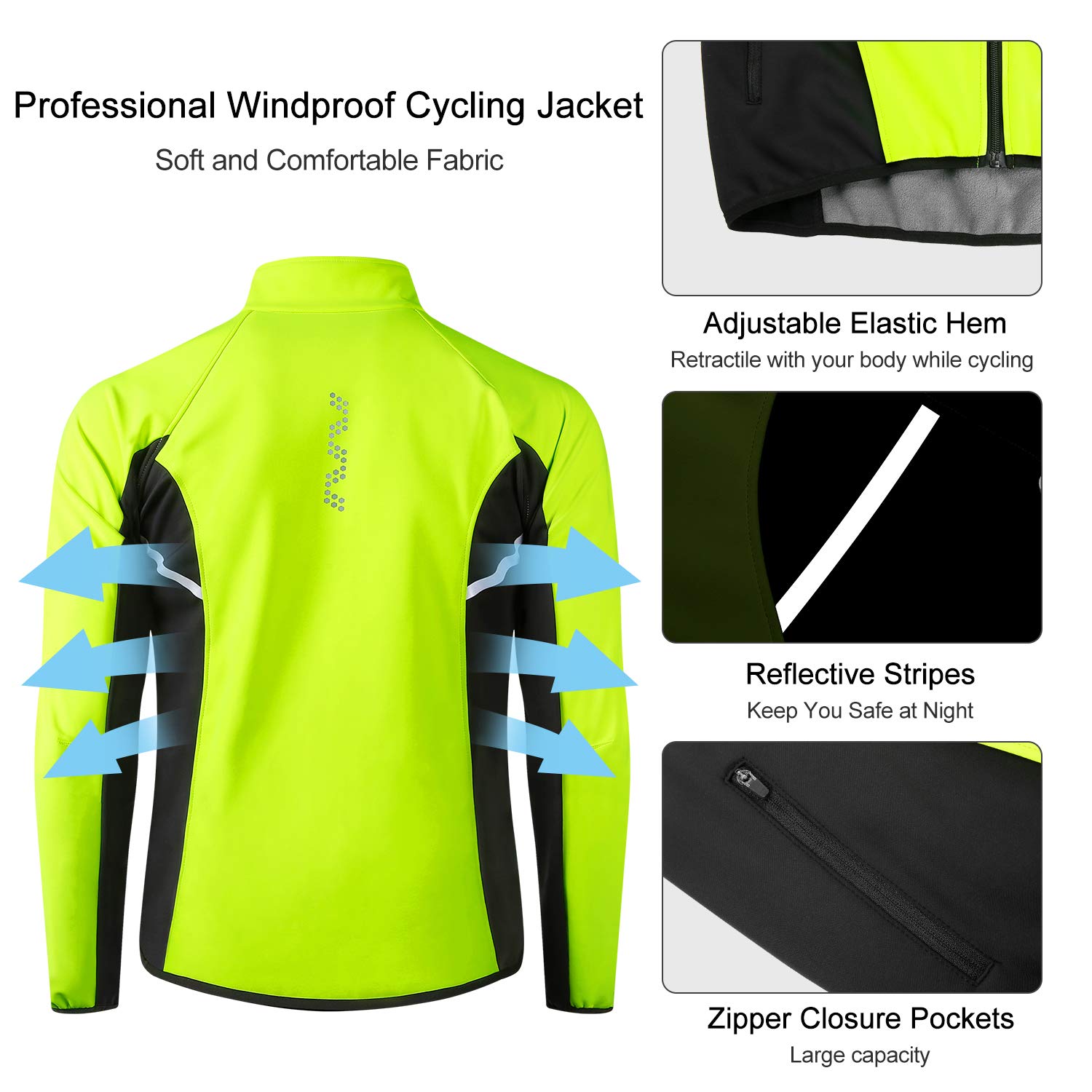 LAMEDA Fahrradjacke Herren Winter Thermo Softshelljacke Radjacke Wasserdicht Winddicht Atmungsaktiv Reflektierend Laufjacke Herbst Damen für Radfahren Sport Laufen Wandern Grün L 3