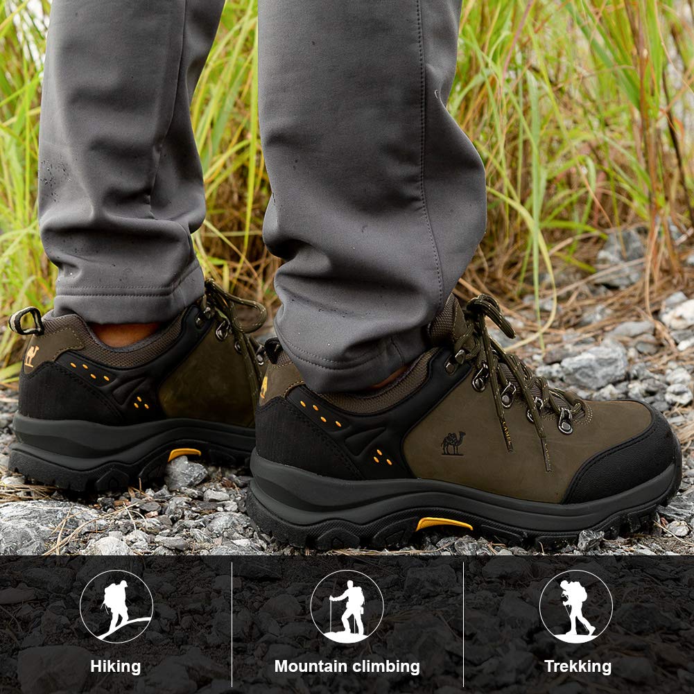 CAMEL CROWN Hiking Shoes Men Trekking Shoe Low Top Outdoor Walking Waterproof Leather Trail Sneakers 9.5 M US