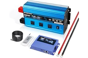EFFORTWAY 2000W Pure sine Wave Inverter 4000W (Peak) DC 12V to AC 110V/120V Converter with LCD Display Wireless/Wired Remote Control 3AC Outlets and 4USB for Camping RV Travel Off-Grid Solar Systems