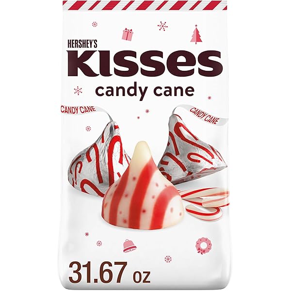 HERSHEY’S KISSES CANDY CANE FLAVORED, CHRISTMAS CANDY BULK BAG, 31.67 OZ