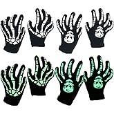 Yilistore 2 Pairs Novelty Halloween Skeleton Gloves, Halloween Costume Accessory Gloves with Glow in the Dark