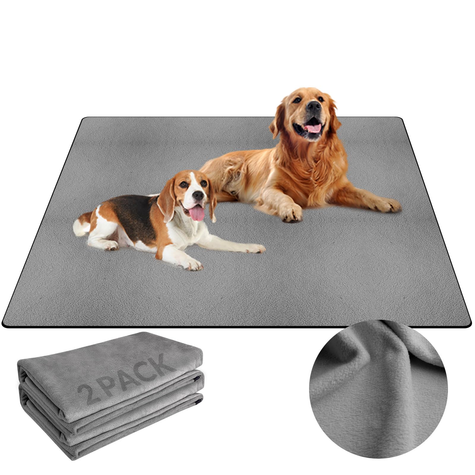 Barpor Washable Pee Pads for Dogs 36"*48" Grey 2 Packs Thick Reusable Puppy Pads Strong Absorbing Leak-Proof Dog Whelping Mats Chew-Proof Non-Slip Dog Playpen Pads