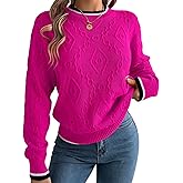 ChiaoLezhee Knit Pullover Sweaters, Cable Fall Clothing for Women, Lightweight Crochet Long Sleeve Knitted Sweater Winter