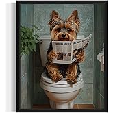 Yorkshire Terrier on Toilet Wall Art Print Poster, Dog Bathroom Humor Decor Posters Prints for Restroom Home Picture Painting Artwork Gallery 7 (Yorkshire Terrier, 11 x 14 inches, Black Frame)