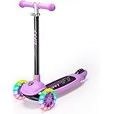 ZIFFY Multicolor 3 Wheel Scooter for Kids 3-5, Toddler Kick Scooters with LED Light-Up Wheels for Boys and Girls, 5 Adjustable Height and Lean-to-Steer Design, Support up to 110 lbs by JOVA