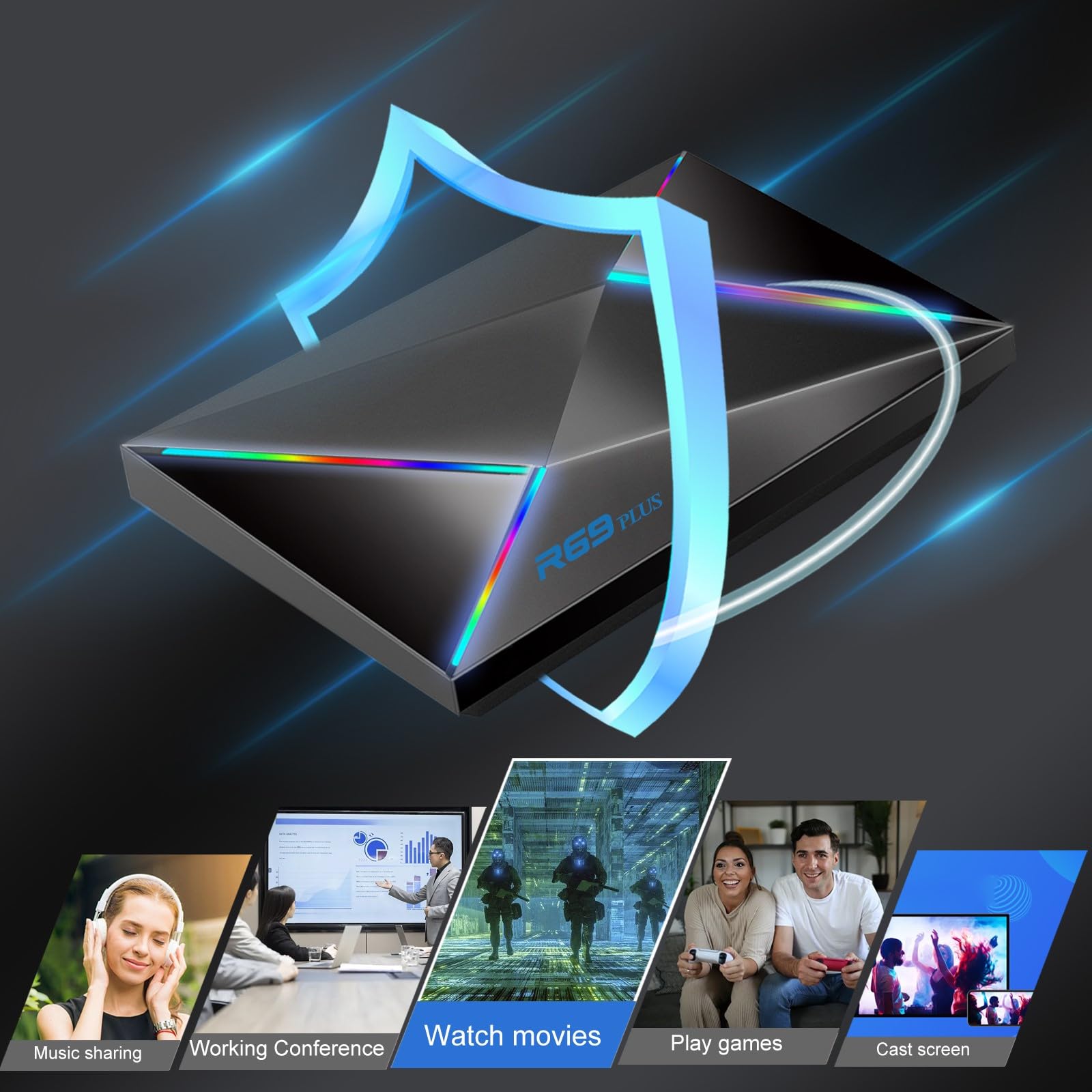 Android TV Box 14.0,R69PLUS 4GB RAM 32GB ROM Android 14 Box,CPU Allwinner H728 &GPU Mali G57-MC1 Chipset Android Box,4K/8K Resolution Support 2.4G/5.8G Dual WiFi and Bluetooth 5.0 Smart Tv Box 2025