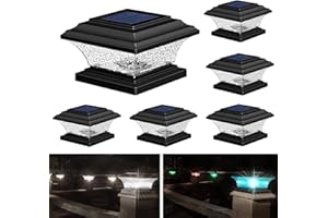 HUYIENO Solar Post Cap Lights Outdoor LED Lighting Deck Fence Cap Light 9 Light Modes Bright White/7 Color Fixed Modes/7 Color Cycling Mode Suitable for 4x4 5x5 Wooden Posts Black 6pk