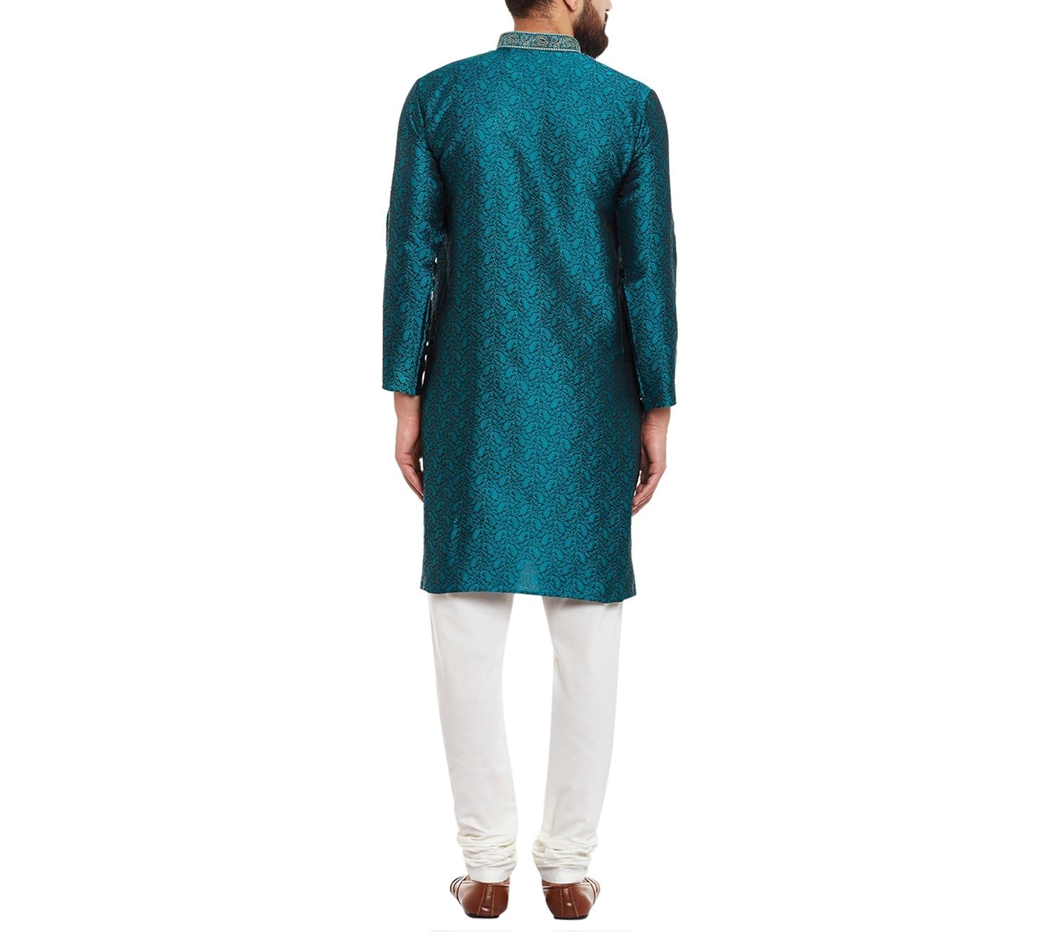 sojanya (since 1958) men's emerald green jacquard silk kurta & churidaar pyjama