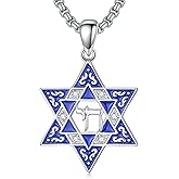 PELOVNY Star of David Necklace for Men Women 925 Sterling Silver Evil Eye/Tree of Life/Cross/Lion/Chai Necklace Jewish Star Protection Pendant Jewelry Gifts