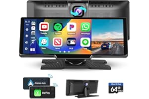 HIKITY 9.3 Inch Portable Apple Carplay with 2.5K Dash Cam, Wireless Android Auto Car Play Screen for Car, Bluetooth Car Audio Receiver with AUX GPS 64G TF