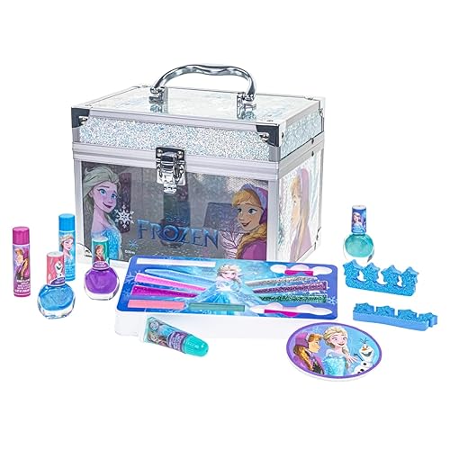 Disney Frozen Train Case Makeup Set for Kids | Makeup Kit Includes Lip Gloss, Nail Polish, Accessories & more | Gifts for Ages 3+ by Townley Girl