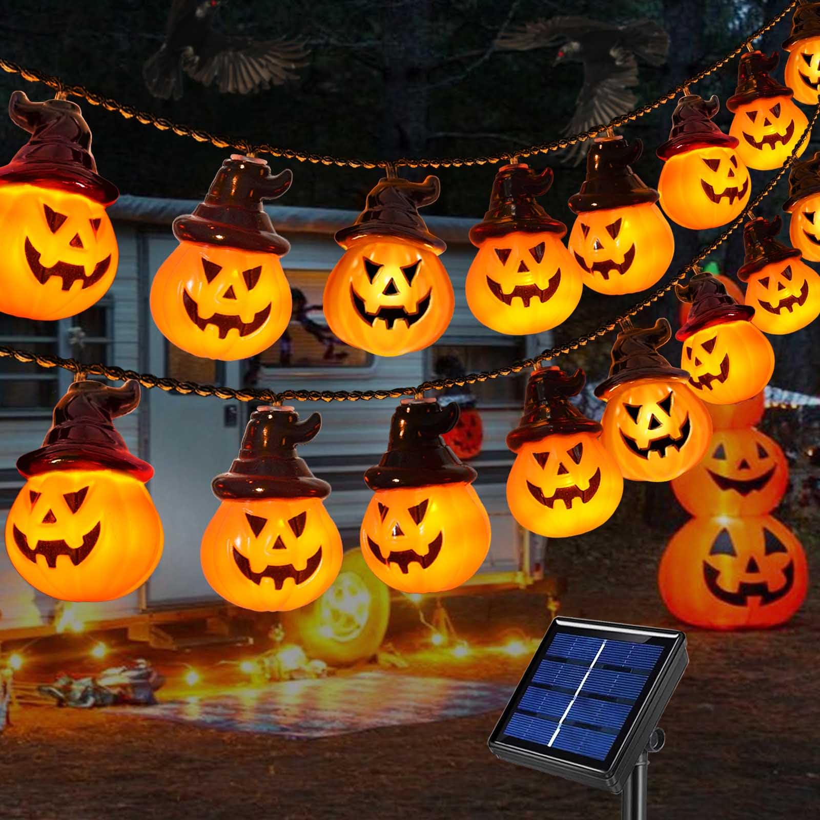 Photo 1 of Abkshine Upgraded Solar Pumpkin Lights for Halloween Decorations Outside,Spooky Pumpkin Lights String for Outdoor Halloween Yard Decoration,Porch Decor, Camper Party Door Window Tree Decor