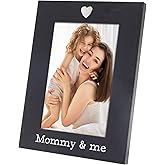 MIMOSA MOMENTS Black Picture Frame for 4x6 photo with Heart Ornament (Silver Heart, Mommy & me)