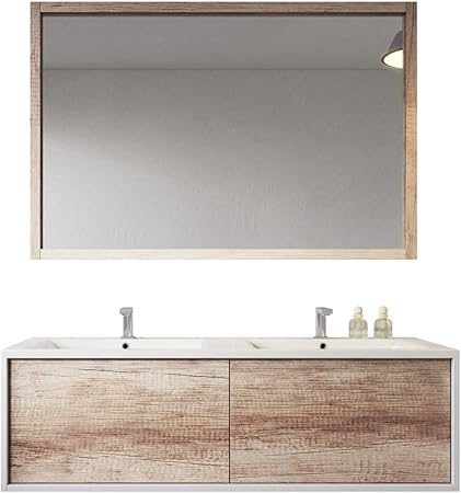 Badezimmer Badmobel Hawaii 120 Cm Nature Wood Unterschrank Schrank Waschbecken Spiegel Amazon De Kuche Haushalt