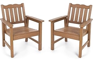 Stoog All-Weather Patio Chairs Set of 2, Oversized Garden Chair with 400 lbs Weight Capacity, Easy to Assemble, Outdoor Chair for Patio, Backyard Deck, Fire Pit & Lawn Porch, Teak