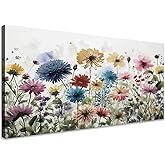 KZKU Flower Wall Art Canvas Prints Home Decor for Living Room Dining Room Bedroom Office Bathroom Multi-colored Watercolor wildflowers Pictures Wall Decor 20" x 40" Artwork