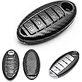 Xotic Tech Matte Black Carbon Fiber Pattern ABS Key Fob Shell Cover Case, Compatible with Nissan Titan Altima GT-R 370Z Maxima Infiniti Q50 Q60 Q70 QX50 G37 5-Button Smart Keyless Entry Key