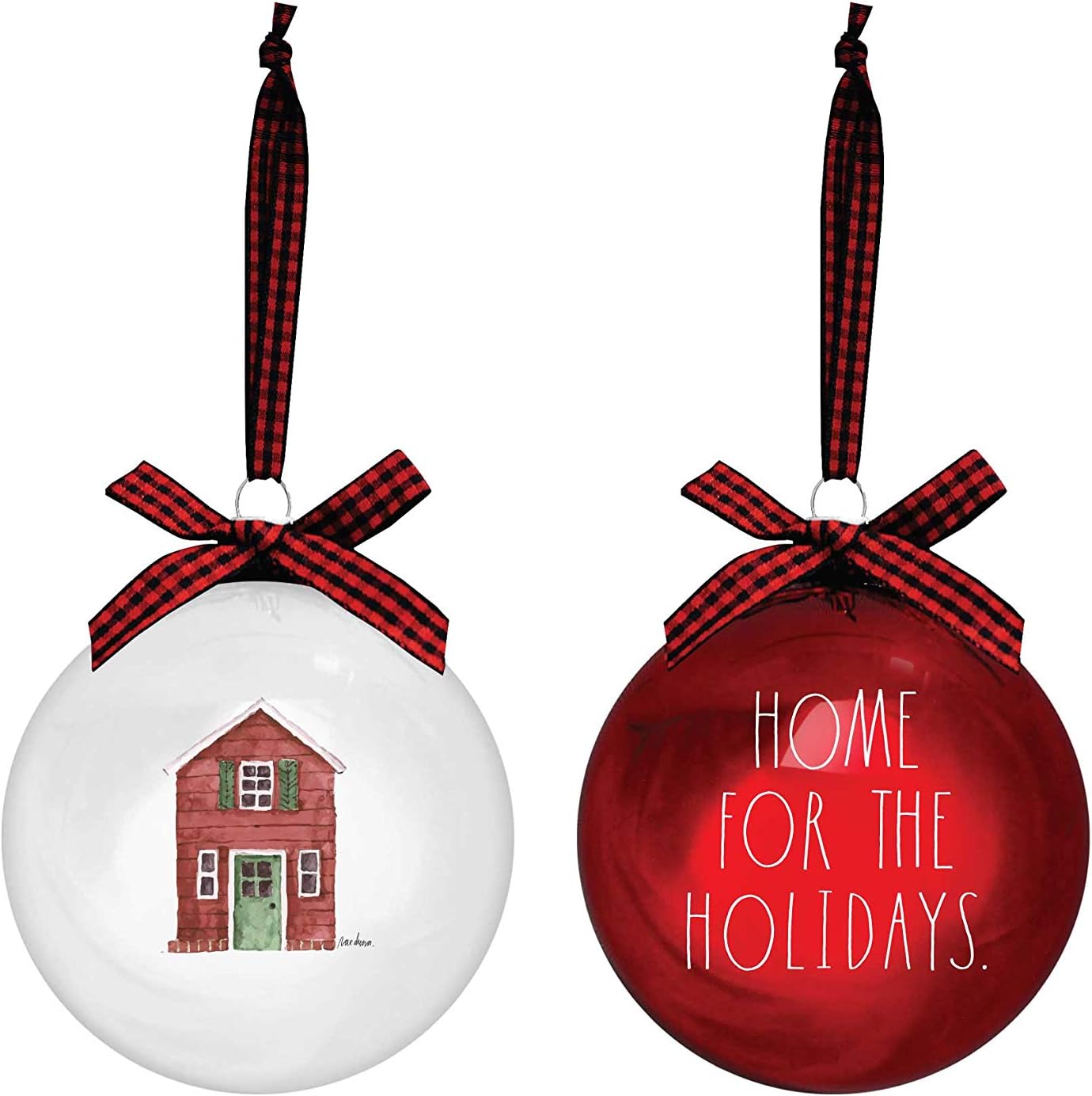 Rae Dunn Christmas Ornaments - Set of 2 Glass Balls - 100mm / 3.94 Inch Large Hanging Holiday Decorations for Xmas Tree Home for The Holidays