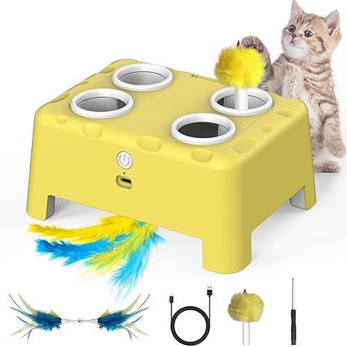 Cat Toys, Interactive Cat Toys, 2-in-1 Moving Concealed Feathers