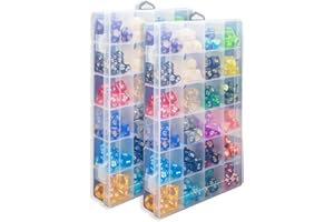 PUGED 2 Pack DND Dice Storage Box Each 24 Grids Polyhedral Dice Organizer with Removable Dividers Holding Up To 1600 Dices Small Craft Containers for Dice Collectors or RPG D&D Games (Box only)