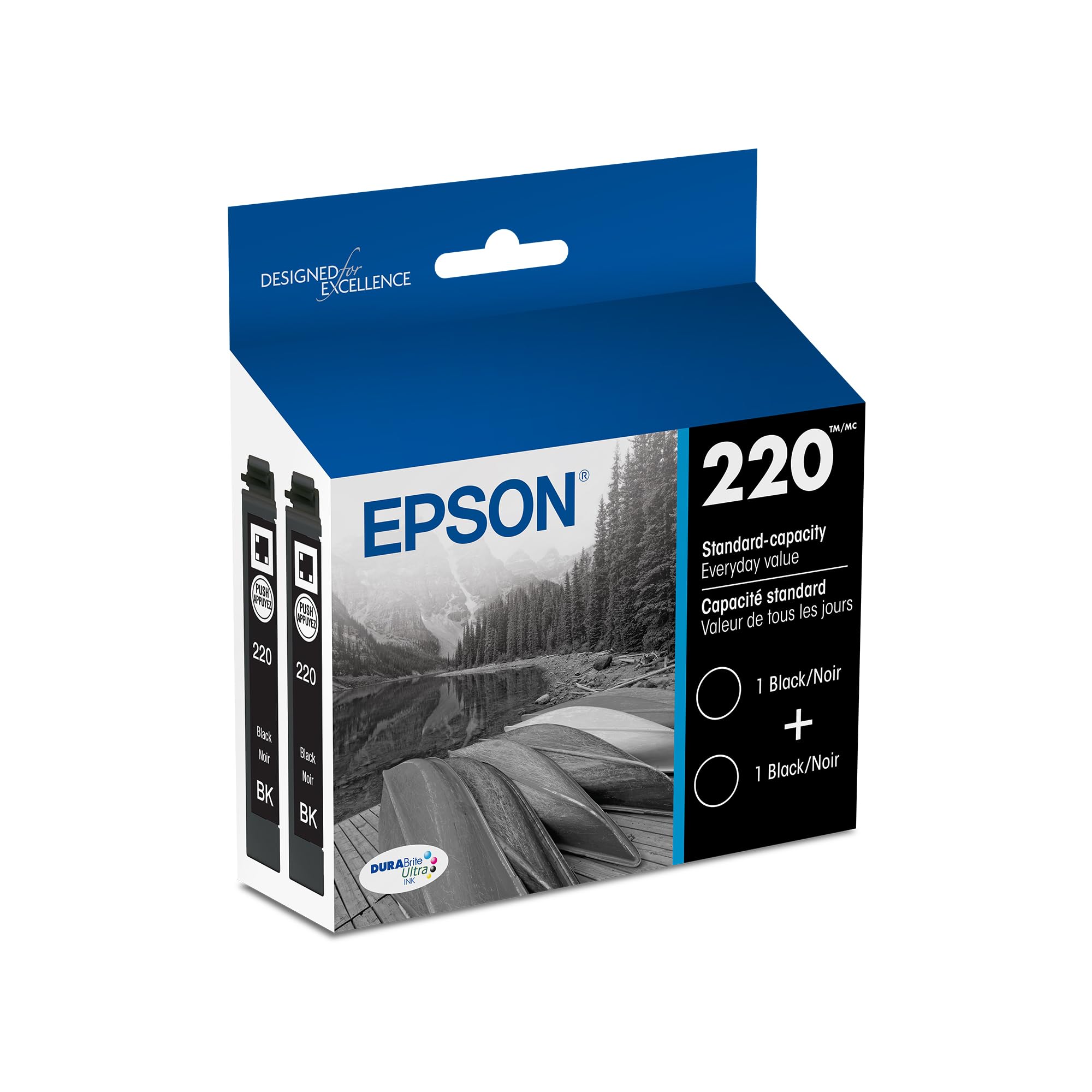 Photo 1 of ***FACTORY SEALED***EPSON 220 DURABrite Ultra Ink Standard Capacity Black Dual Cartridge Pack (T220120-D2) Works with WorkForce WF-2630, WF-2650, WF-2660, WF-2750, WF-2760, Expression XP-320, XP-420, XP-424***FACTORY SEALED***