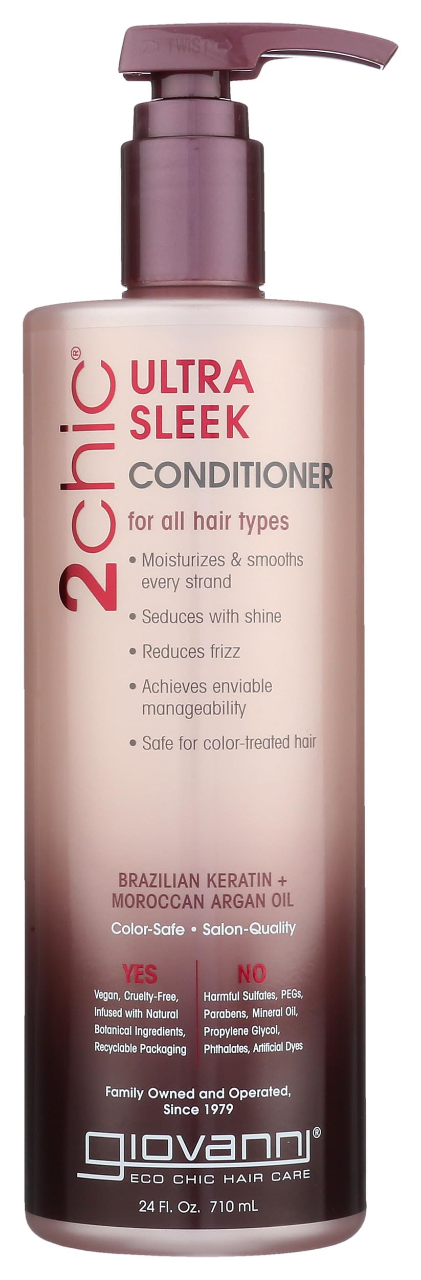 Giovanni 2chic Brazilian Keratin and Argan Oil Ultra-Sleek Conditioner, 24 Fluid Ounce