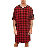 Ekouaer Men's Nightshirt Comfy Nightwear Big&Tall V Neck Short Sleeve Soft Loose Pajama Sleep Shirt
