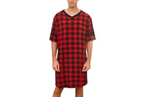 Ekouaer Men's Nightshirt Comfy Nightwear Big&Tall V Neck Short Sleeve Soft Loose Pajama Sleep Shirt