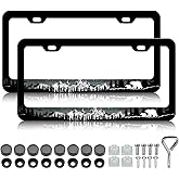Mountains Bear Moose Eagle License Plate Frame - 2 PCS Night Forest Trees Wild Animal Aluminum Metal License Plate Frames Holder Covers, Car Decorative Tag Frames for Standard US 12x6 Inch
