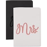 Mr and Mrs Passport Holders, PU Leather Passport Holders for Couples Bride Shower Wedding Engagement Gift Honeymoon Supply for Newlyweds (Gray/White)