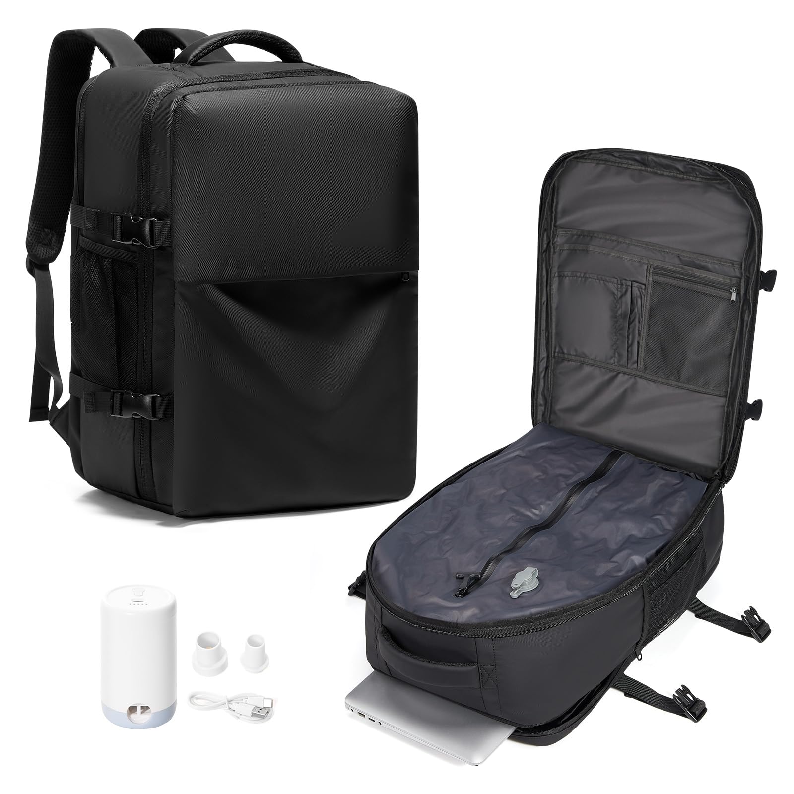 Photo 1 of Vacuum Backpack Travel with Pump,Large Travel Backpack Vacuum System,mochila de viaje Compresion Waterproof Carry on Personal item Laptop Vacpack Backpacks Bag Men Women Airline Flight Approved Black