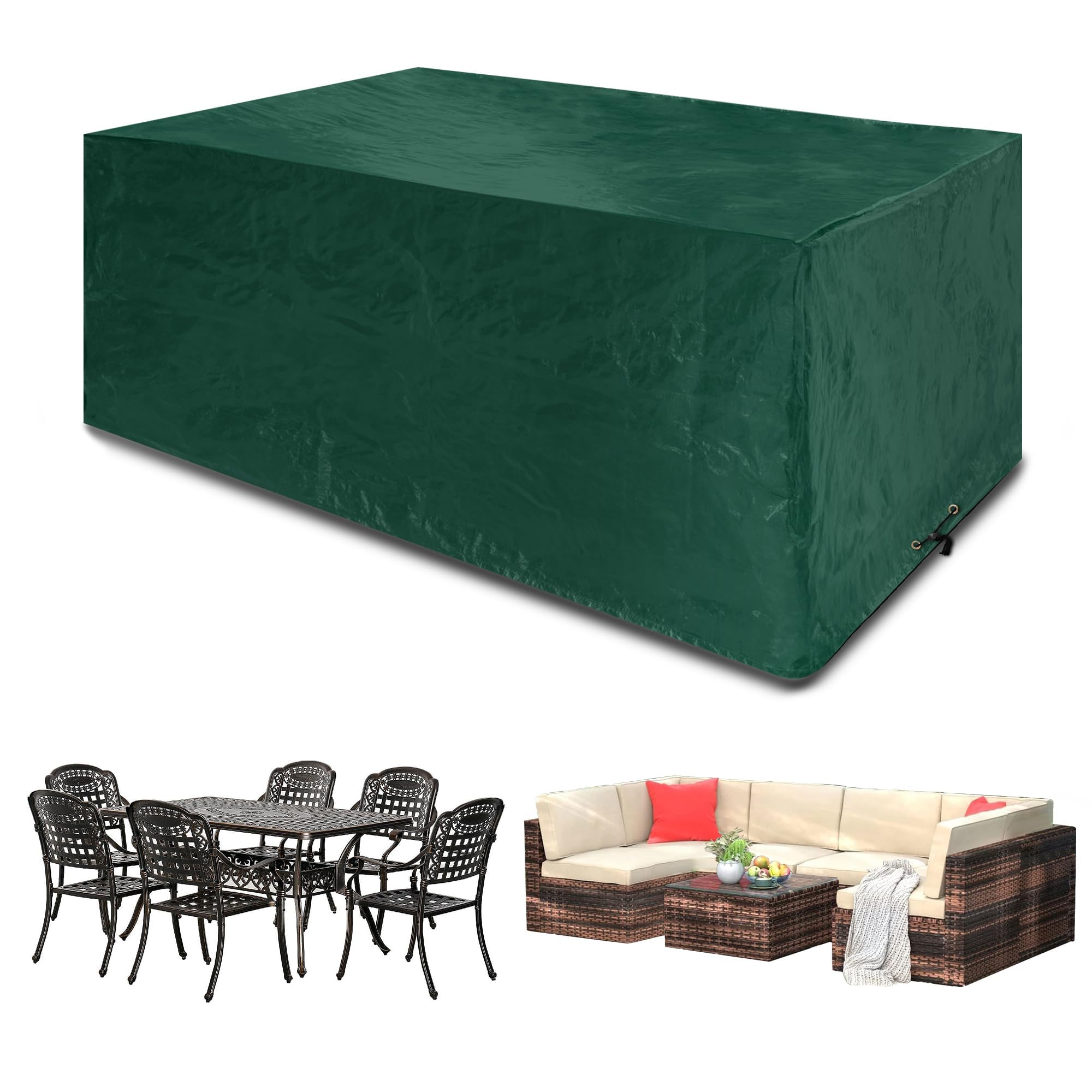 Funshot Garden Furniture Covers Waterproof, Square Outdoor Table Cover, Outdoor Furniture Covers Waterproof for Garden Table and Chairs, Rattan Garden Furniture Covers, Green, 150x90x70 cm