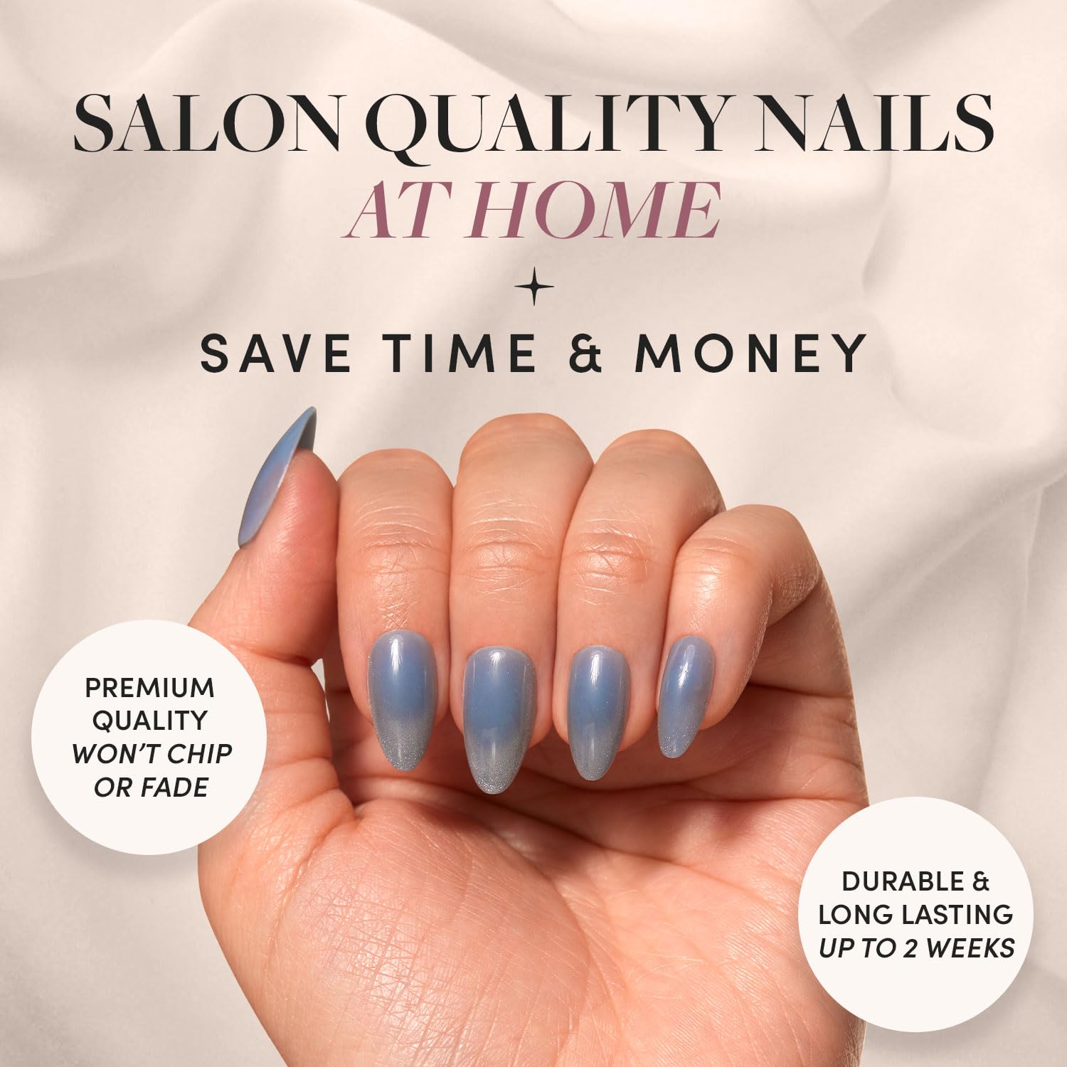 Glamnetic Press On Nails - Baby Blues | Short Almond, Pastel Blue Nails with a Mesmerizing Metallic Finish | 15 Sizes - 30 Nail Kit with Glue - Image 2