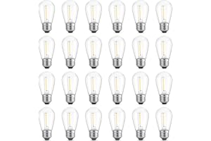 Meconard 24-Pack LED 1W String Light Bulbs, S14 Plastic Shatterproof Edison Vintage Style Replacement 1 Watt Outdoor Light Bulbs 2200K, Waterproof, Warm White Equivalent to 11w, E26 Base