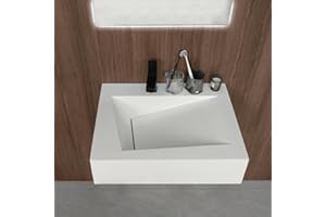 Gesipor 24”x19 Floating Vanity Stone Resin Bathroom Sink Wall-Mounted Rectangular Vessel Sinks for Bathroom Sink Trough Modern Art Basin