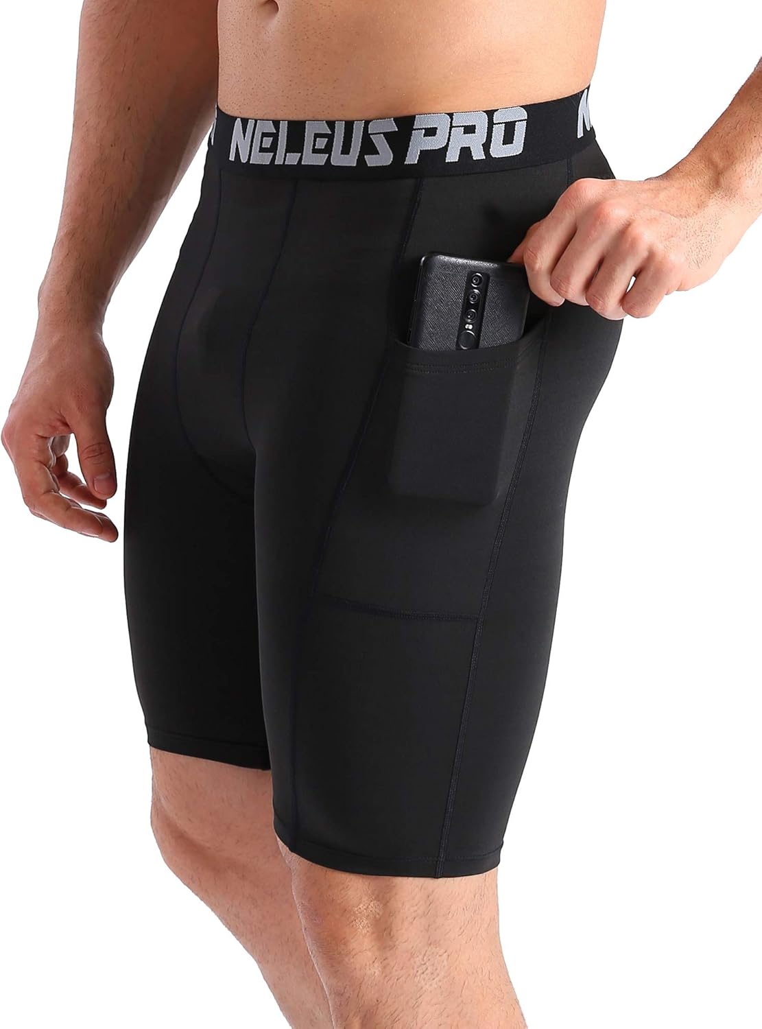 Neleus Men's 3 Pack Compression Short with Pocket: Clothing