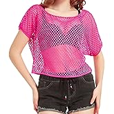 Women's Casual Sexy Off Shoulder T-Shirt Tops, 80s 90s Outfit Oversized 80's Costume Neon Clothes
