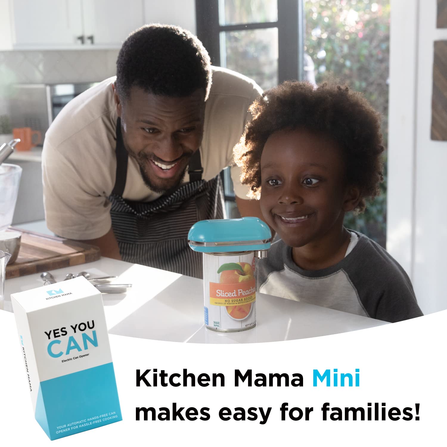 Kitchen Mama Mini Electric Can Opener Smooth Edge: Opens Can with One Press - Ultra-Compact, Portable, Hands-Free, Safe, Cordless, Seniors with Arthritis, Automatic, Battery Operated Appliance (Blue)