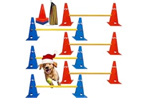 GeerDuo Dog Agility Hurdle Cone Set, Dog Agility Set Include 12 Agility Cones 6 Agility Rods, Dog Agility Equipment with Carry Bag